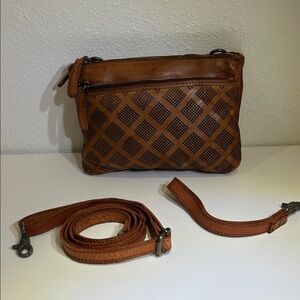 Vilenca Holland Cognac Leather Laser Cut Crossbody Bag